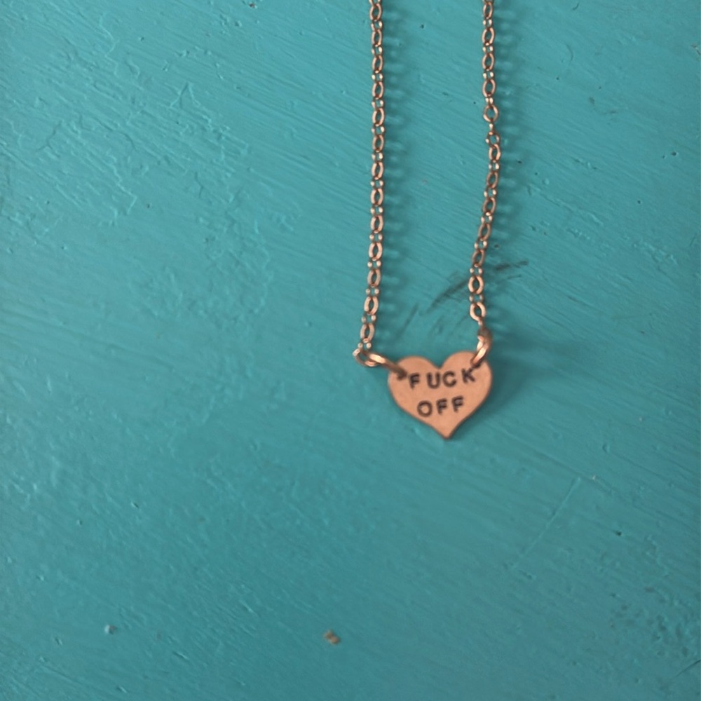 Excellent Antiqued Gold F*ck Off Heart necklace
